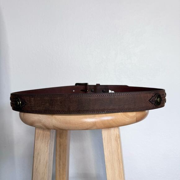 Brown Leather Belt with 12 Gauge Shotgun Shell Accents SZ 42 Western Rodeo Style - Picture 8 of 10